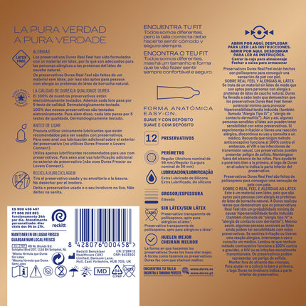 Durex FEEL REAL SENSITIVE 12 gabaliņi, caurspīdīgi, viens izmērs