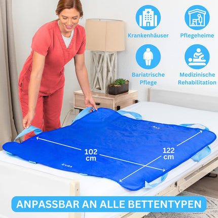 EYRA pārvietošanas dēlis pacientu pacēlājiem — 122x102 cm pacientu pārvietošanas dēlis ar 8 rokturiem gados vecākiem un gulošiem pacientiem — atkārtoti lietojama un mazgājama slīdošā palags un slīdošā palags pārvietošanai gultā