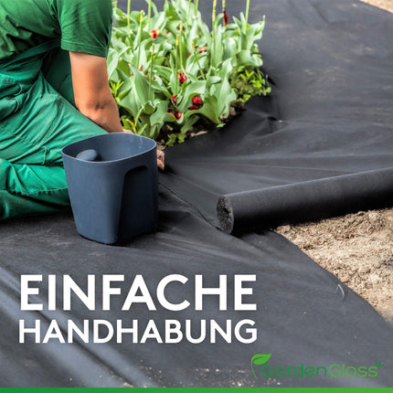 GardenGloss® 50 m² nezāļu apkarošanas audums – ūdenscaurlaidīgs nezāļu apkarošanas audums – plīstošs nezāļu apkarošanas audums 50 g/m² – augsta UV stabilitāte (50 m x 1 m, 1 rullis)