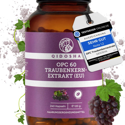 QIDOSHA® Premium OPC vīnogu kauliņu ekstrakts ar augstu devu I TESTA UZVARĒTĀJS 08/2023* I 240 kapsulas burciņā I Vīnogu kauliņu ekstrakta kapsulas ar augstu devu ar 60% tīra OPC I Vegāns