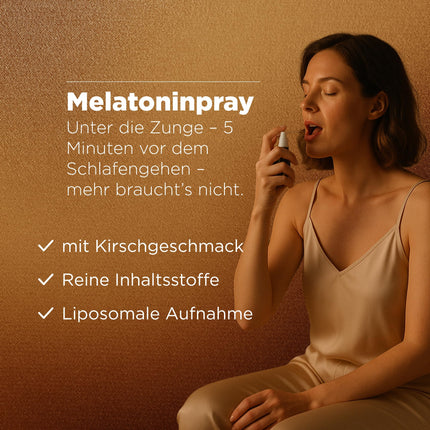 Ātrdarbīgs melatonīna aerosols – liposomāls šķidrums melatonīna aerosola veidā ar 0,5 mg melatonīna vienā izsmidzināšanas reizē | 160 izsmidzināšanas reizes | vegāns, bez alkohola un cukura