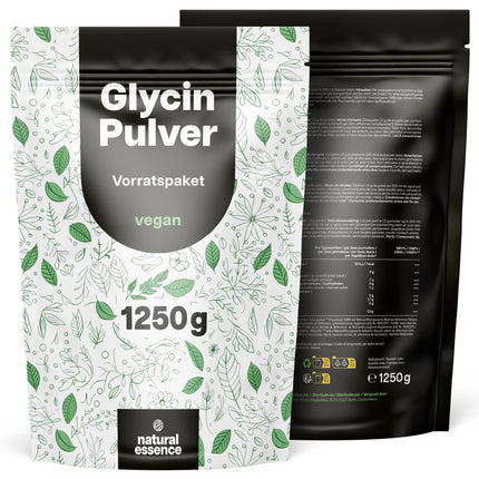 Glicīna pulveris 1250 g (1,25 kg) - 100% tīra aminoskābe - salds aminoskābes glicīns - bez piedevām, vegāns un ražots Vācijā