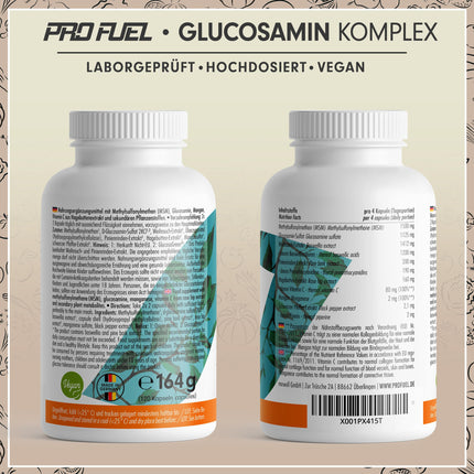 Glikozamīna komplekss ar augstu devu, 120 kapsulas, augstas kvalitātes matrica ar glikozamīnu, vīraku, MSM, priežu mizu, mangānu un dabīgo C vitamīnu no mežrozīšu ekstrakta, optimāli augsta deva, viena mēneša krājums