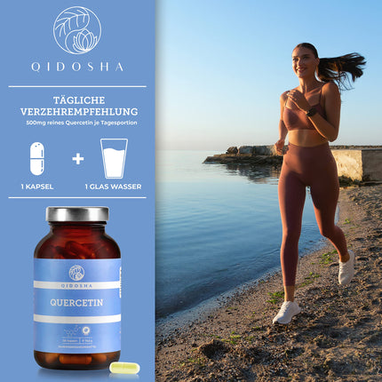 QIDOSHA® kvercetīna kapsulas ar augstu devu, TESTA UZVARĒTĀJS 02/23*, 120 gab./burciņā, 500 mg tīra kvercetīna vienā kapsulā, kvercetīna saturs pārbaudīts ārējā laboratorijā, ražots Vācijā