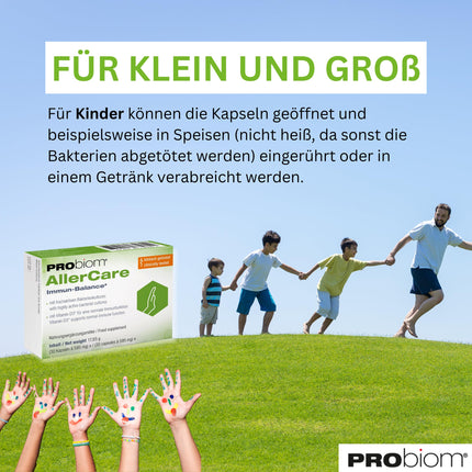 PRObiom® AllerCare [PROBIOTIKAS ALERĢIJAS PROFILAKSEI] – Klīniski pārbaudītas baktēriju kultūras un D3 vitamīns – Atbalsts spēcīgai imūnsistēmai – bērniem un pieaugušajiem – 30 kapsulas (1 mēnesis)