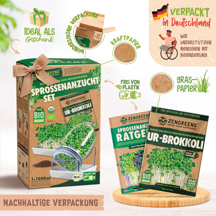 zengreens® organisko asnu audzēšanas komplekts – dīgšanas burciņa (1, 2 vai 3 gab.) – komplektā ietilpst dīgšanas burciņa, audzēšanas paplāte un dīgšanas sēklas – iekļauts 50 lappušu biezs ceļvedis un 10 daļu tiešsaistes video kurss