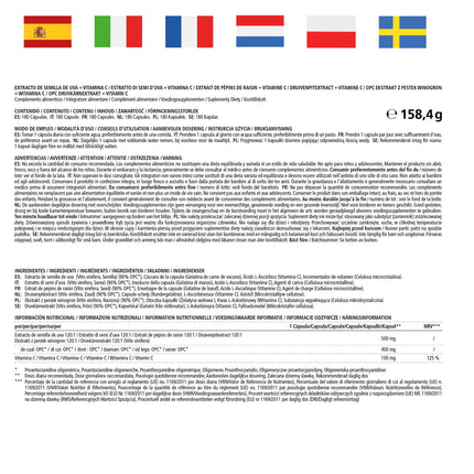 OPC vīnogu kauliņu ekstrakta kapsulas, sertificētas, augsta deva: 450 mg tīra OPC, 180 kapsulas 6 mēnešiem, dabīgs uztura bagātinātājs bez piedevām, ražots Vācijā