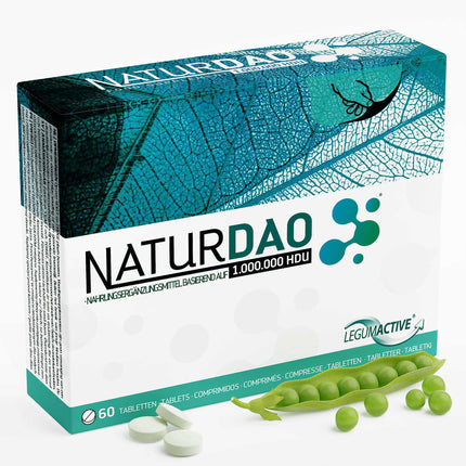 NATURDAO® 60 DAO tabletes 3 000 000 HDU dienā — ideāla deva ar 1 000 000 HDU uz tableti (1 līdz 3 tabletes dienā) — 100 % vegāns DAO — DAO enzīms