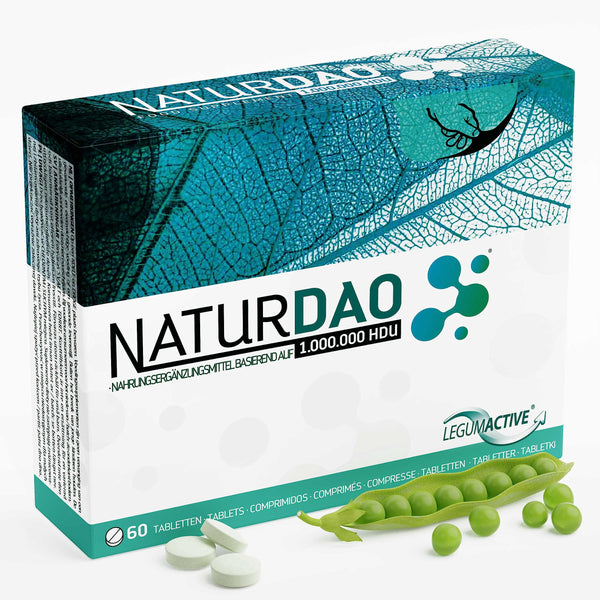 NATURDAO® 60 DAO tabletes 3 000 000 HDU dienā — ideāla deva ar 1 000 000 HDU uz tableti (1 līdz 3 tabletes dienā) — 100 % vegāns DAO — DAO enzīms