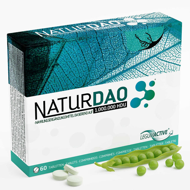 NATURDAO® 60 DAO tabletes 3 000 000 HDU dienā — ideāla deva ar 1 000 000 HDU uz tableti (1 līdz 3 tabletes dienā) — 100 % vegāns DAO — DAO enzīms