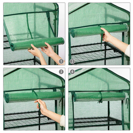 LARMNEE maza siltumnīca, plastmasas siltumnīca balkonam, tomātu siltumnīca stabila, 3 plauktu siltumnīca, 69 x 49 x 126 cm, terases audzēšanas māja, PE sieta plēve, vietu taupoša, dārzs, zaļa EGN03GH02