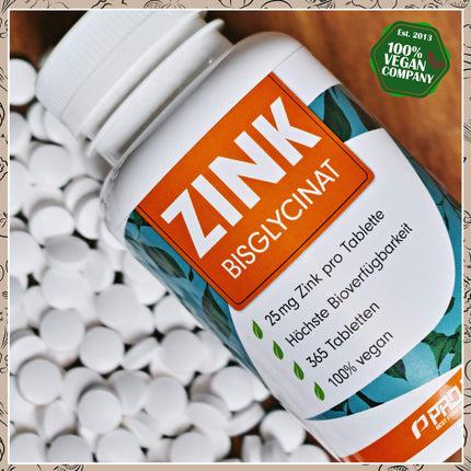 Cinks 25 mg - 365 tabletes (vegāns) ar cinka bisglicinātu (cinka helātu) maksimālai biopieejamībai - laboratoriski pārbaudīts ar sertifikātu - optimāli augsta deva - 1 gada krājums - ProFuel