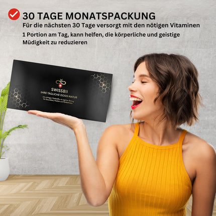 SwissBii peru pieniņa ampulu mēneša iepakojums – 100% tīri, dabīgi un augstas kvalitātes vitamīni. Enerģijas, imunitātes un ādas veselības atbalstam - ar medus vīnu