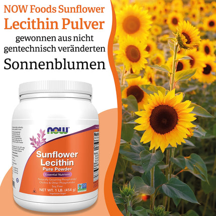 Now Foods, saulespuķu lecitīns (saulespuķu lecitīns), tīrs vegāns pulveris, 454 g, laboratoriski pārbaudīts, bez glutēna, bez sojas, veģetārs
