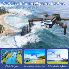 Wipkviey B15 drons ar 4k kameru, salokāmi droni ar bezkontaktu motoru, RC FPV kvadrokopters iesācējiem un pieaugušajiem, lidojums ar ceļa punktu, 3D apgriešana, 2 baterijas, 36 min. Lidojums, mazāk nekā 249 g, C0