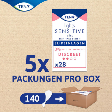 Tena Lights Sensitive Discreet, mēneša iepakojums (5 iepakojumi pa 28 ieliktņiem katrā), 140 ieliktņi