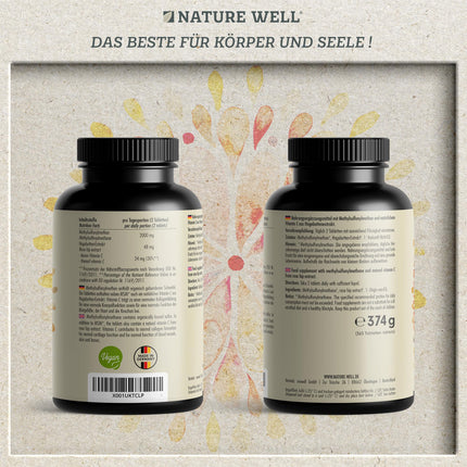 MSM 2000 mg dienā + dabīgs C vitamīns - 365 MSM tabletes ar metilsulfonilmetānu - kompaktāks MSM pulveris nekā MSM kapsulās - 1000 mg MSM vienā tabletē - vegānisks un bez piedevām - NatureWell