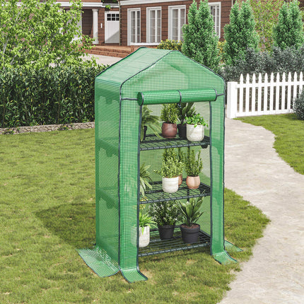 LARMNEE maza siltumnīca, plastmasas siltumnīca balkonam, tomātu siltumnīca stabila, 3 plauktu siltumnīca, 69 x 49 x 126 cm, terases audzēšanas māja, PE sieta plēve, vietu taupoša, dārzs, zaļa EGN03GH02