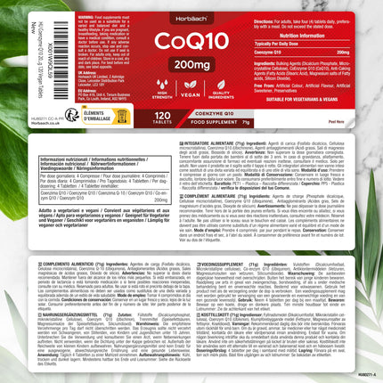 Koenzīms Q10 liela deva 200 mg | 120 vegānas tabletes | Avārijas kapsulas | Koenzīms Q10 | autors Horbaach