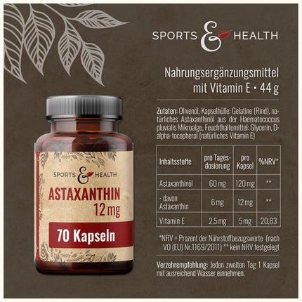 Astaksantīna 12 mg Depot mīkstās želatīna kapsulas ar oksidācijas aizsardzību - 4 mēnešu krājumi - želatīna kapsulas - ar E vitamīnu (70 kapsulas)