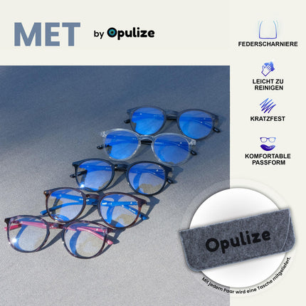 OPULIZE Met brilles Zilās gaismas filtrs Plāns apaļš rāmis Atsperes eņģes Uzlabo miegu Datorbrilles Spēlēm Pretatspīduma Melnas Vīriešiem Sievietēm B60-1 +0.00