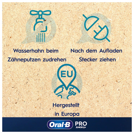 Oral-B Pro Junior elektriskā zobu birste bērniem no 6 gadu vecuma, spiediena sensors, 3 tīrīšanas režīmi, tostarp jutīgais zobu kopšanas režīms, mīksti sariņi un taimeris, Braun dizains, zaļa
