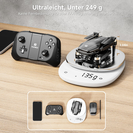 PLEGBLE drons ar 4K kameru bērniem, mini drons pieaugušajiem, bezkontaktu motora FPV RC drons ar 5G WiFi, augstuma noturēšanu, 3D apgriešanu, bezgalvas režīmu, lidojuma trajektoriju, rotaļlietu dāvanas zēniem no 8 gadu vecuma