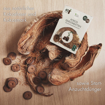 Kokosriekstu piebriedināšanas tabletes ar barības vielām – 40 gab., presēta kokosriekstu augsne augu audzēšanai bez izduršanas, bez kūdras – Audzēšanas augsne kokosriekstu no OwnGrown