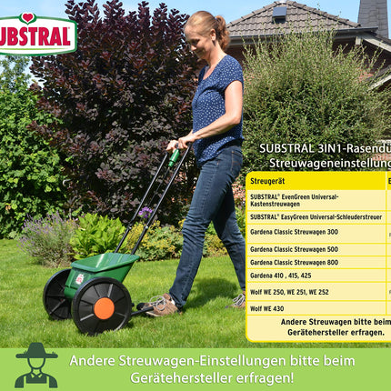 Substral 3 in 1 pilnvērtīgs zāliena mēslojums ar nezāļu iznīcinātāju un sūnu iznīcinātāju, 14 kg uz 400 m², zaļš