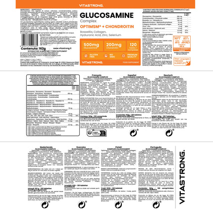 Glikozamīna hondroitīns ar MSM kolagēnu un hialuronskābi, cinku, selēnu, mangānu, bosvēliju, glikozamīna kompleksu, MSM uztura bagātinātāju, kauliem, locītavām, skrimšļiem, Vitastrong augstākās kvalitātes bezglutēna, bez ĢMO