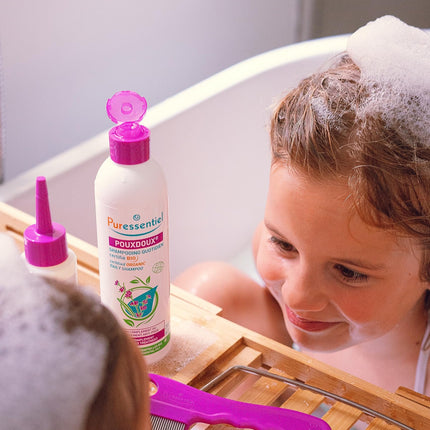 Puressentiel pretutu komplekts losjonam 100 ml ar ķemmi + Poudoux šampūns 200 ml + atmiņas spēle – aktīvā viela 100% dabīgas izcelsmes – rotaļīgi iznīcina utis, kāpurus un gnīdas – iedarbojas 10 minūtēs