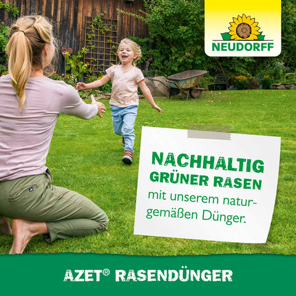 Neudorff Azet zāliena mēslojums – organiskais zāliena mēslojums 400 m² platībai nodrošina blīvu, zaļu un izturīgu zālienu ar 6 mēnešu ilgstošu efektivitāti, 20 kg, brūns