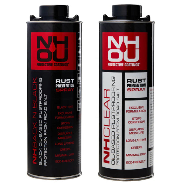 NHOU® eļļas pārklājuma komplekts – pretrūsas apstrāde (2 x 1000 ml: 1 melns + 1 caurspīdīgs)