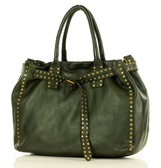 Marco Mazzini Handmade Marco Mazzini Leather Business Trunk Bag Handmade Italian Style Green Rhinestones (3197-uniw)